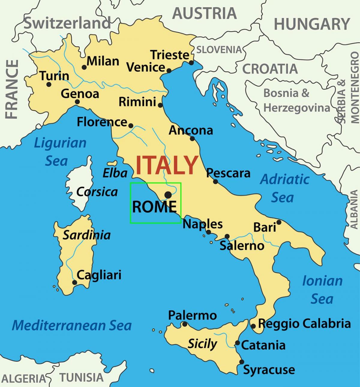 Karte von Italien zeigt Rom