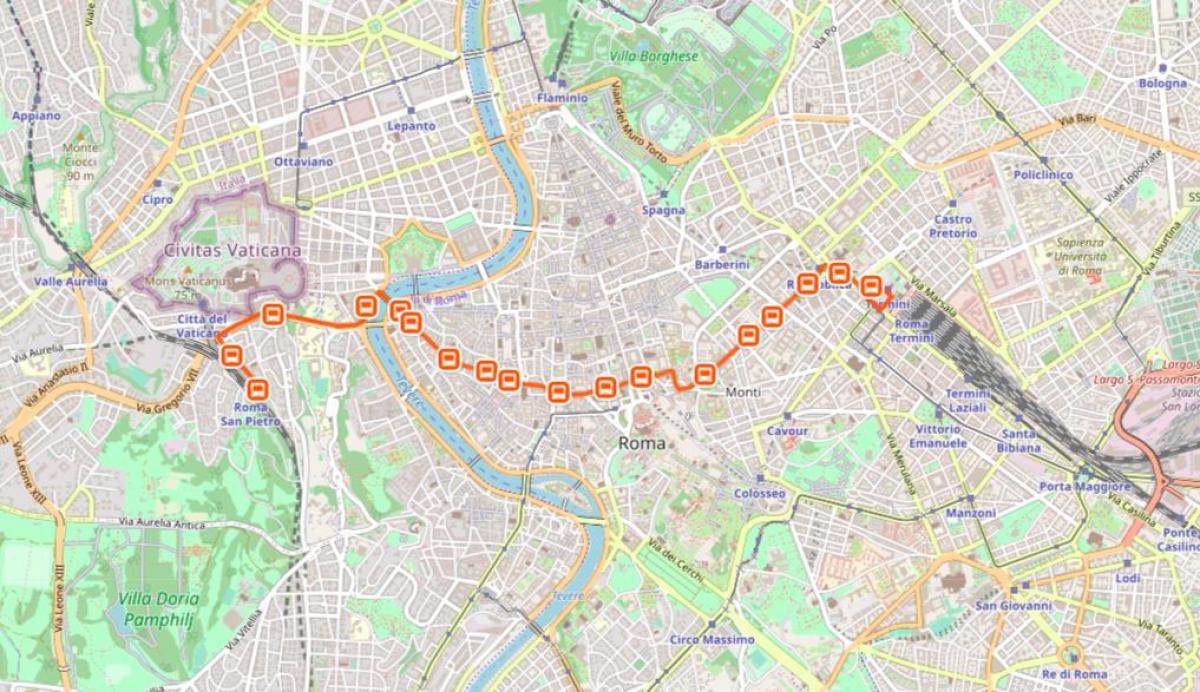 Karte von Rom-bus 64 route