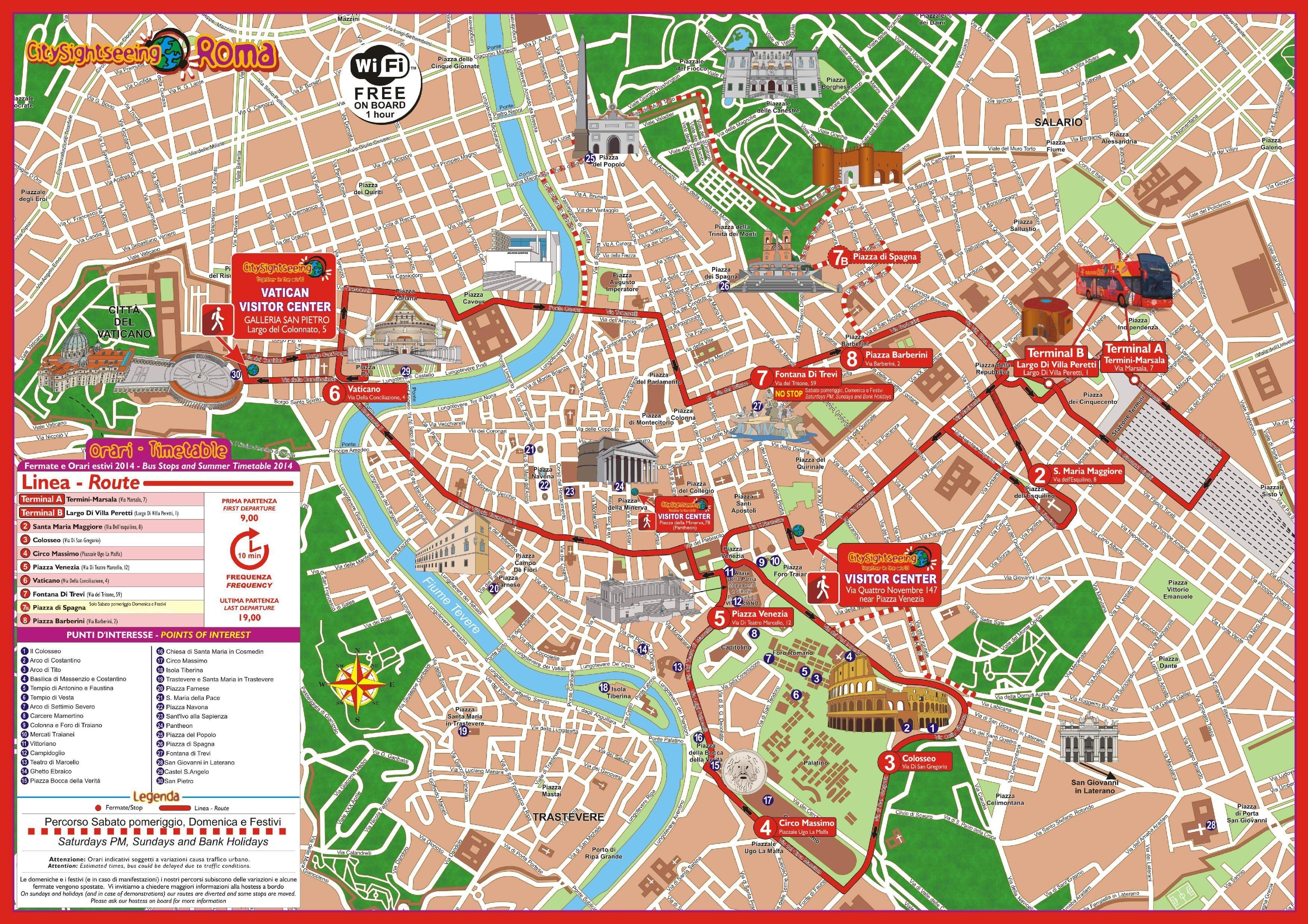 Rom sightseeing-bus Karte - Rom city sightseeing bus route map (Lazio