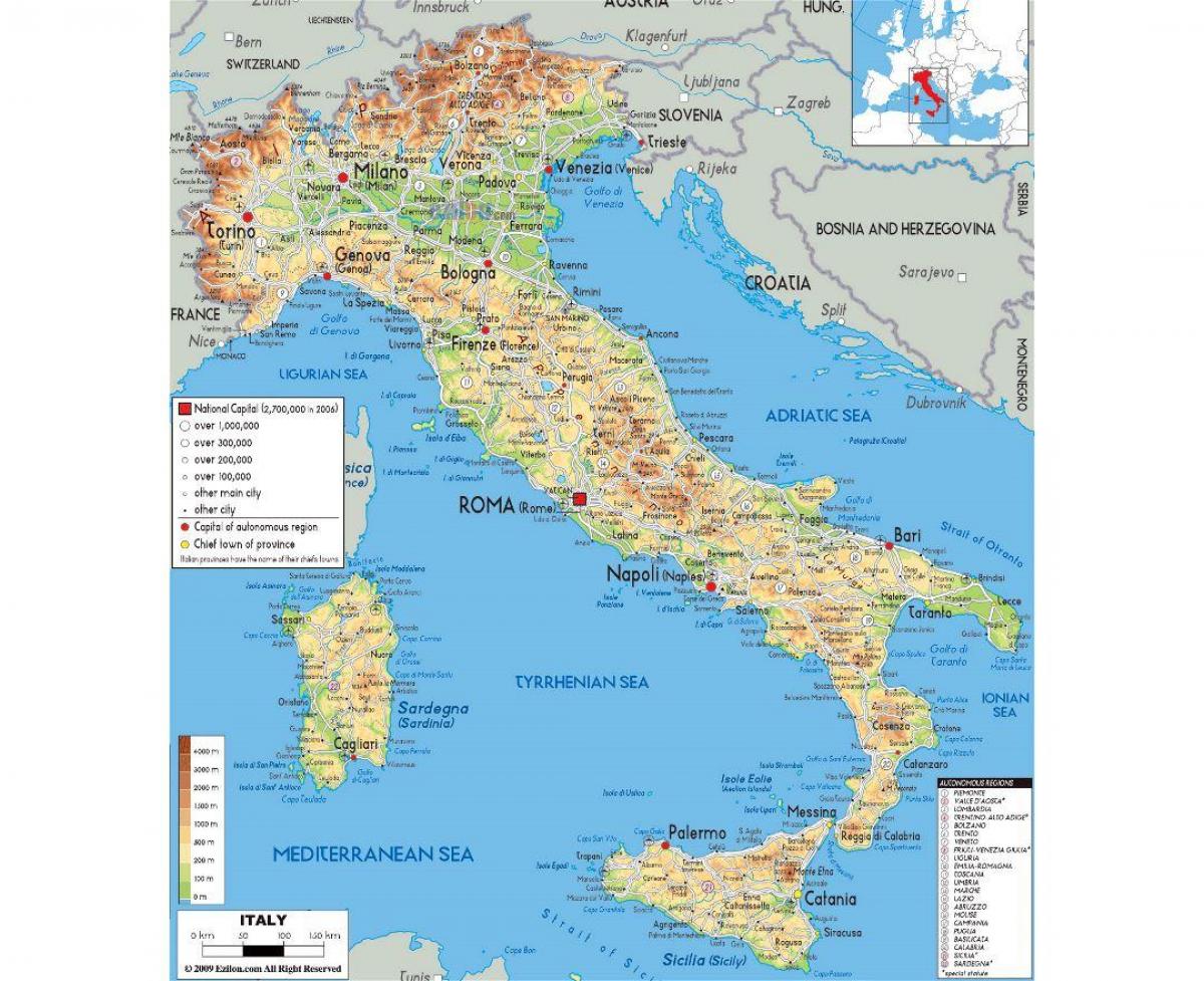 Physische Karte von Rom - Stadtplan von körperlichen Rom (Lazio - Italien)