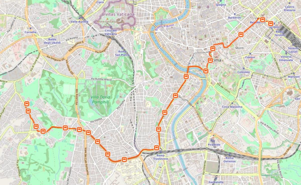 Karte von Rom h-bus-route